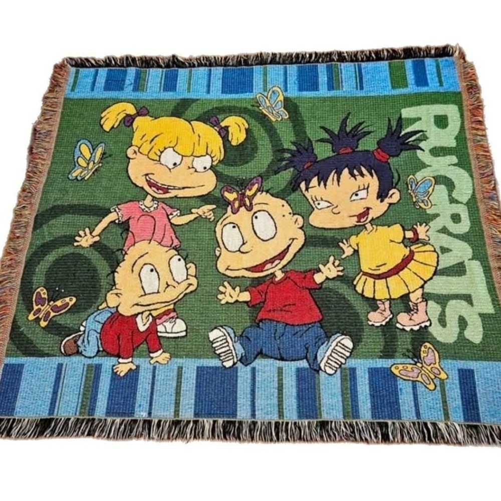 Rugrats Playground Woven Tapestry Cotton Blend Fringed Throw Blanket